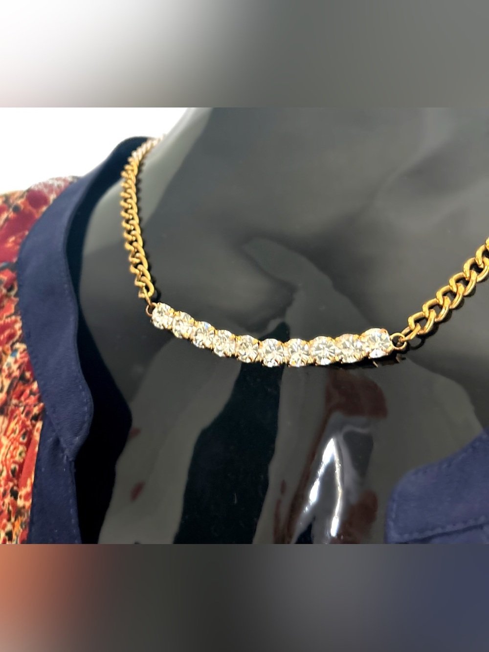 Gold Chain Necklace with Clear Crystal Bar - Women Jewelry